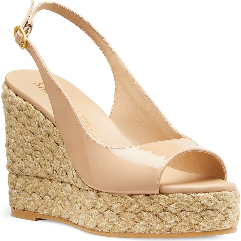 Stuart Weitzman Island Patent Slingback Espadrille Sandals In Adobe/natural