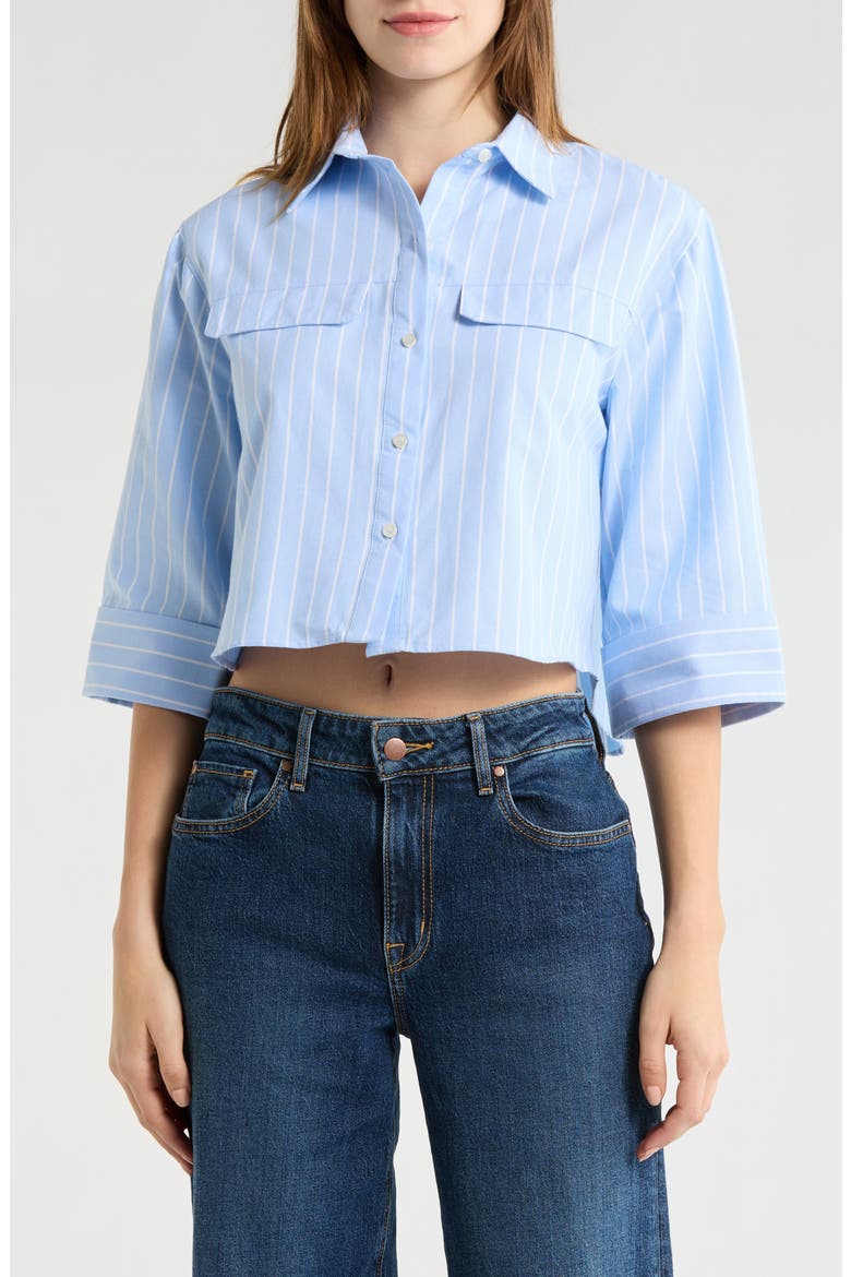 Pinstripe Crop Button-Up Shirt, Main, color, LIGHT BLUE/ WHITE STRIPE