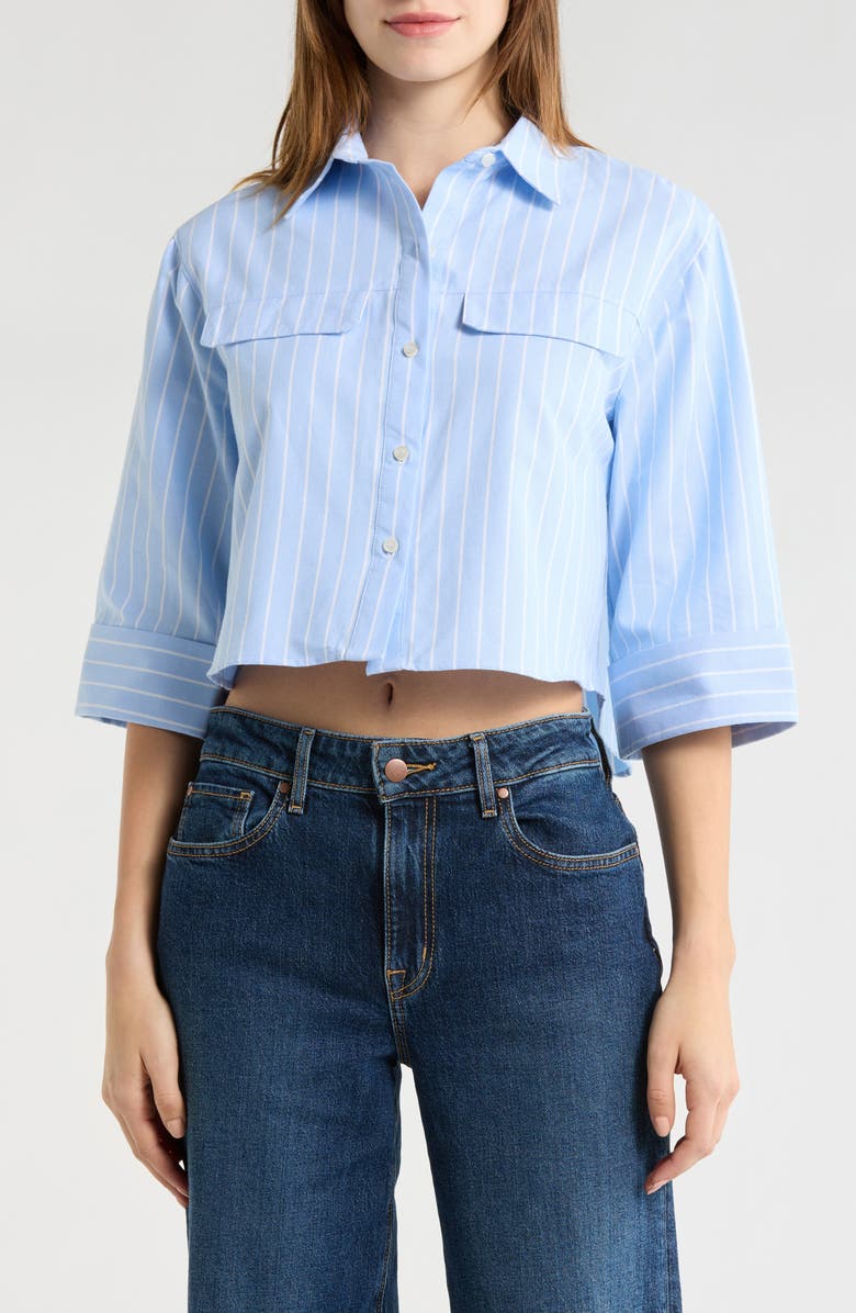 JASON WU Pinstripe Crop Button-Up Shirt, Main, color, Light Blue/ White Stripe