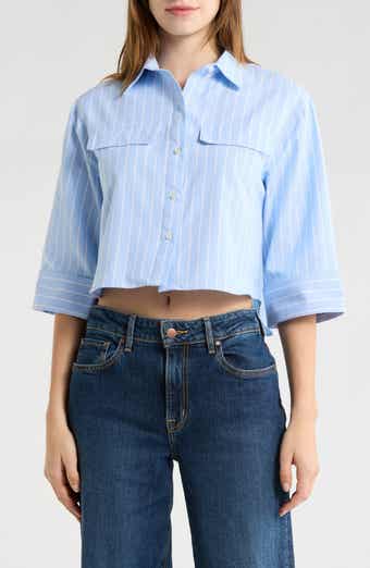 JASON WU Pinstripe Crop Button-Up Shirt