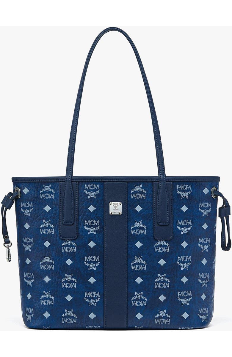 MCM Small Liz Shopper in Visetos, Main, color, Blue Visetos