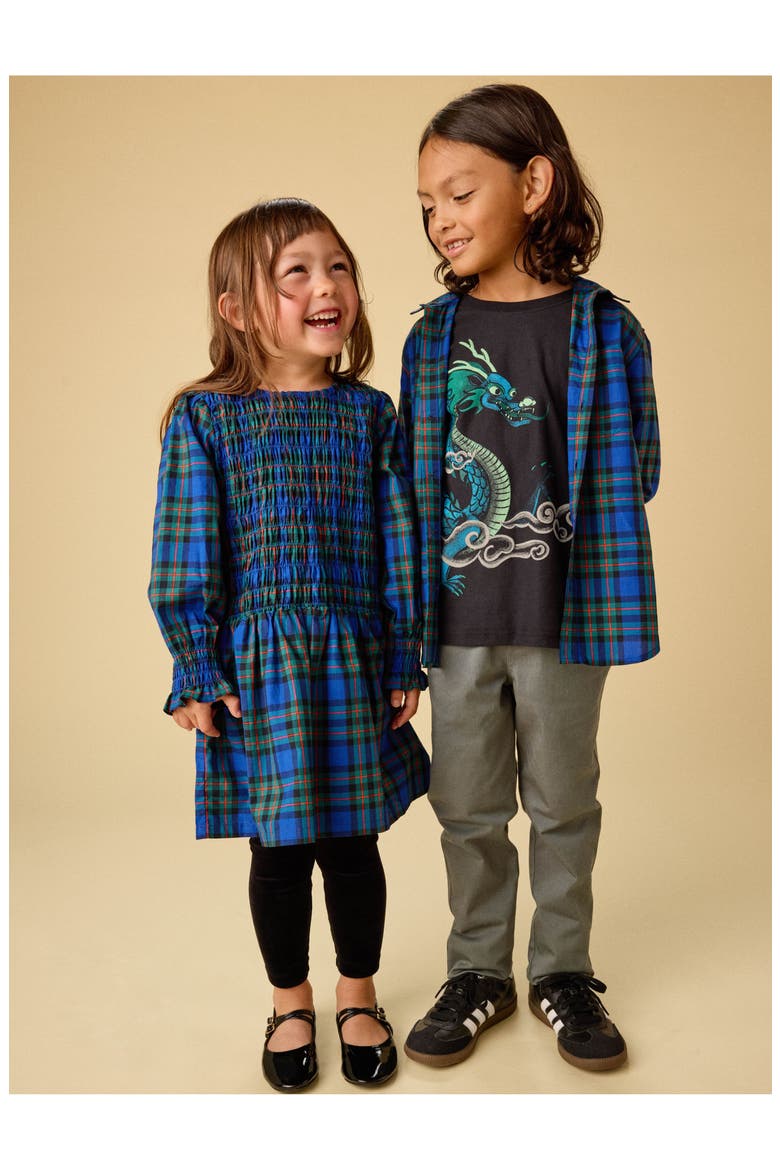 Smocked Woven Blouson Sleeve, Alternate, color, Busan Holiday Plaid