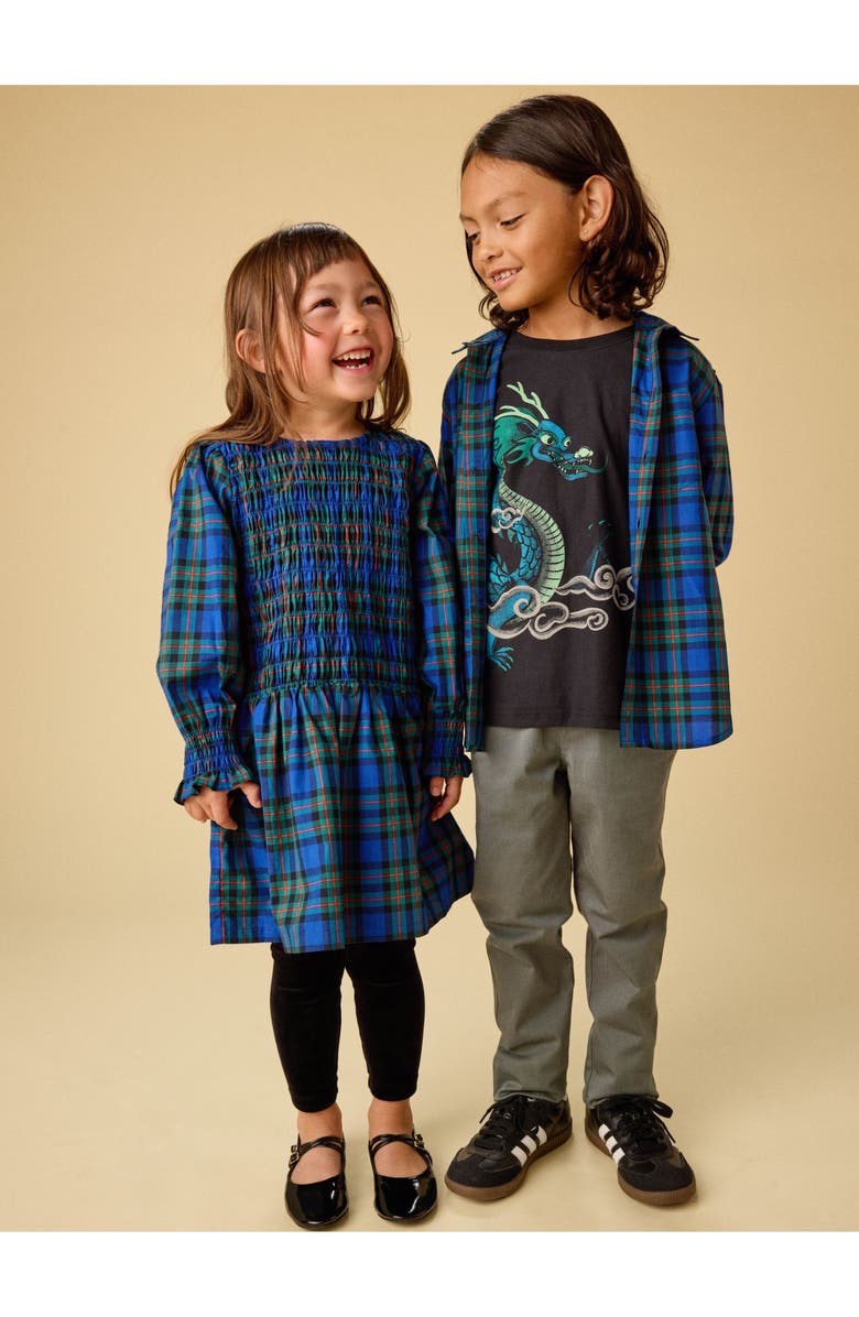 Tea Collection Smocked Woven Blouson Sleeve, Alternate, color, Busan Holiday Plaid