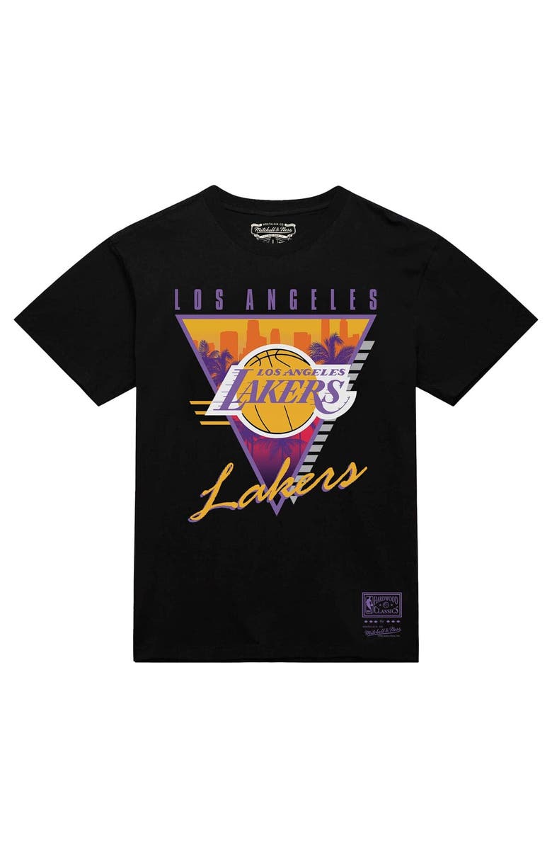 Mitchell & Ness Men's Mitchell & Ness Black Los Angeles Lakers Worldwide Collection Tri-Logo T-Shirt, Alternate, color,
