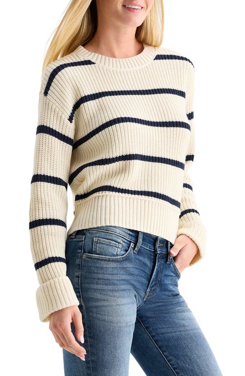Lucky Brand Stripe Crewneck Sweater In White