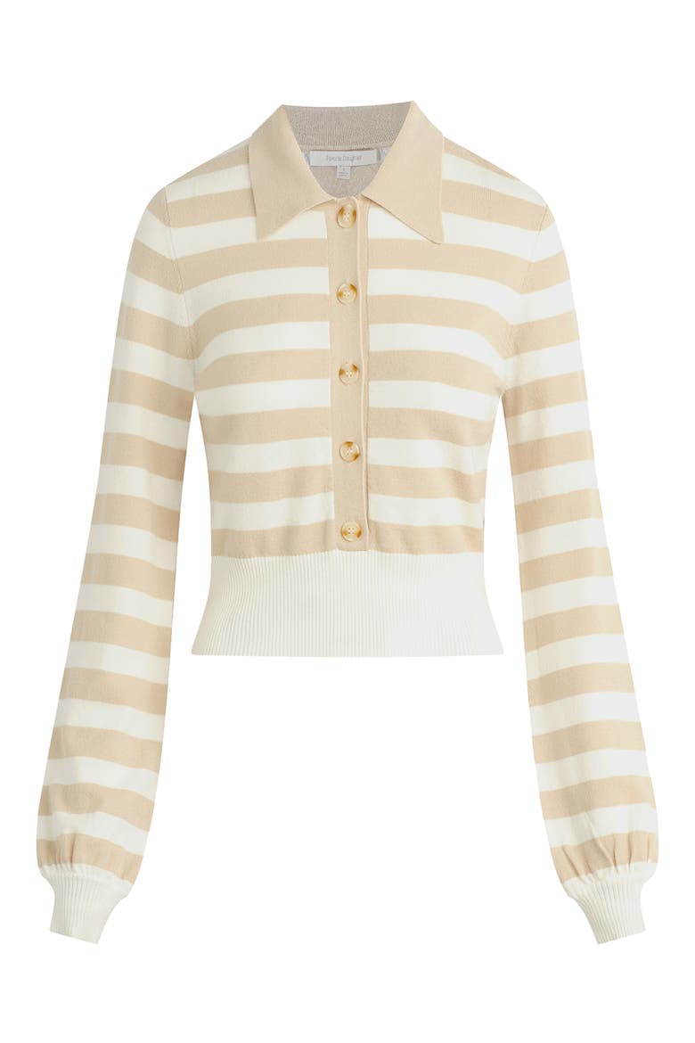 The Belle Polo Cardigan, Alternate, color, BEIGE/IVORY STRIPE