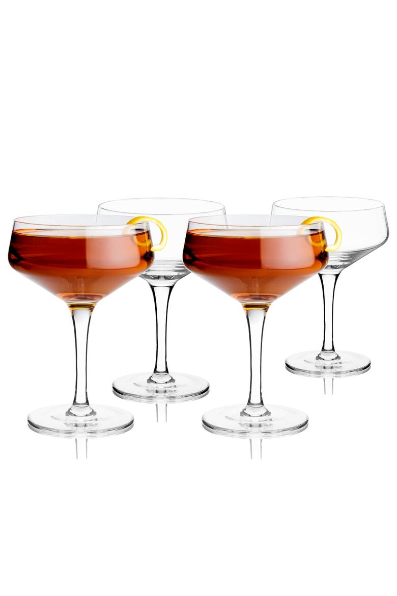 Raye Crystal Angled Coupe Glasses Set of 4, Alternate, color, Clear