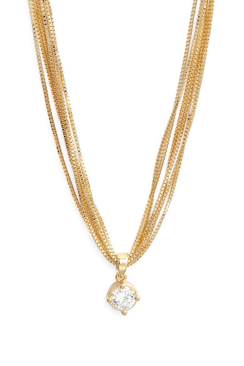 Solitaire Cubic Zirconia Pendant Necklace, Main, color, 14K GOLD PLATED