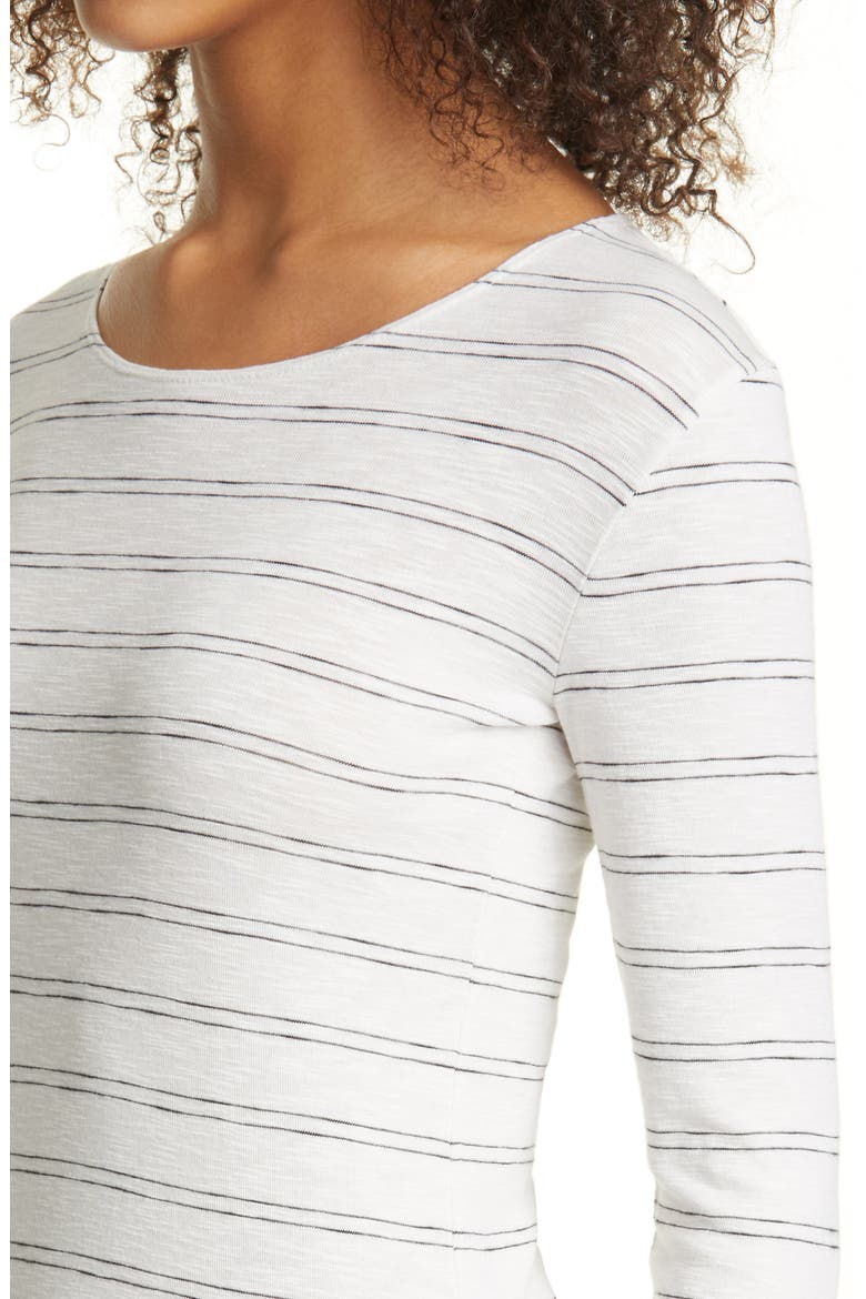 Pinstripe Long Sleeve Tee, Alternate, color, OFF WHITE/ BLACK