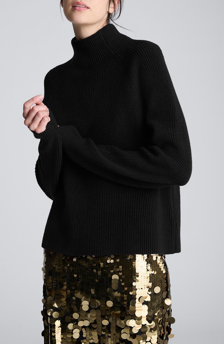 Kenneth Cole Raglan Sleeve Funnel Neck Sweater, Alternate, color, Black