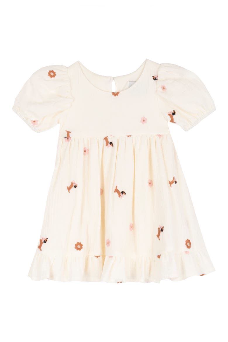 Daisies & Dachshunds Embroidered Appliqué Dress, Main, color, IVORY