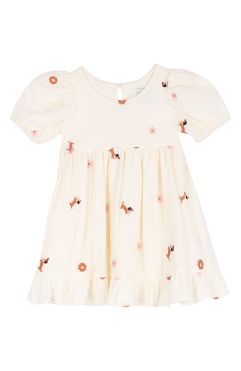 Dog & Flower Embroidered Dress