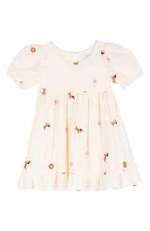 Dog & Flower Embroidered Dress