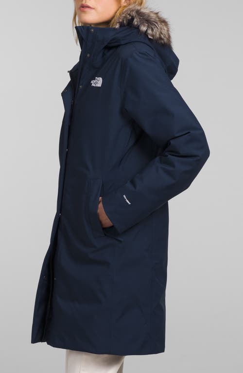 The North Face Arctic Waterproof 600-fill-power Down Parka With Faux Fur Trim In Blue