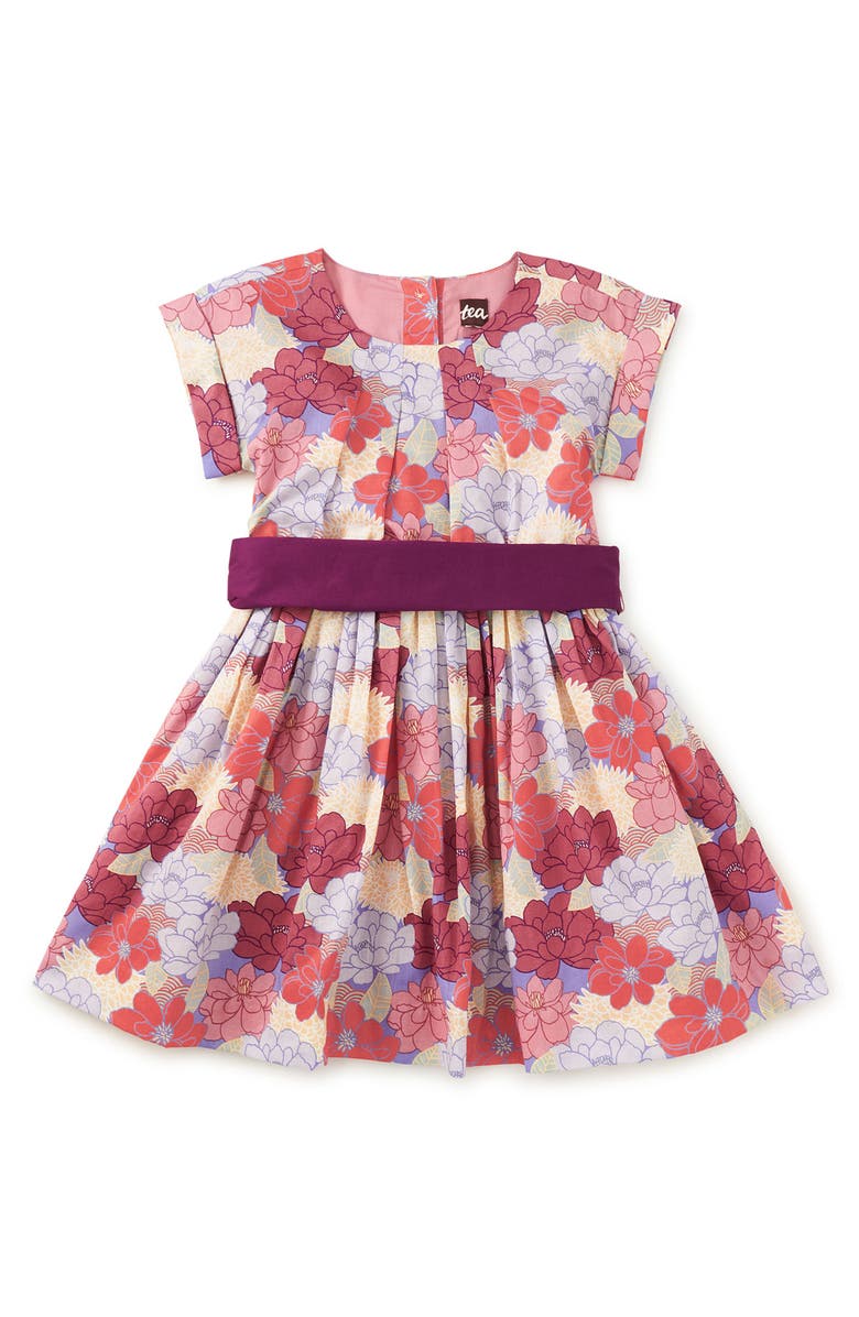Tea Collection Organdy Sash Dress, Main, color, Peonies & Chrysanthemums