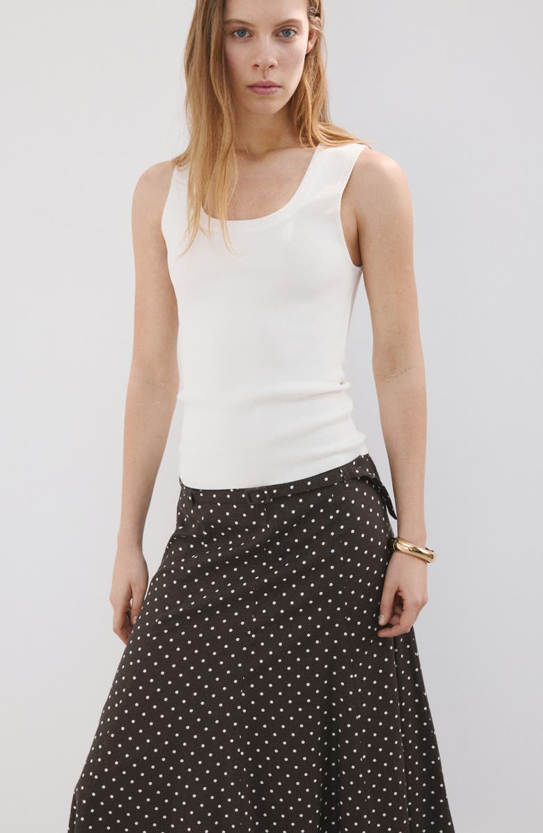 MANGO Belted Polka Dot Linen Blend A-Line Midi Skirt, Alternate, color, 