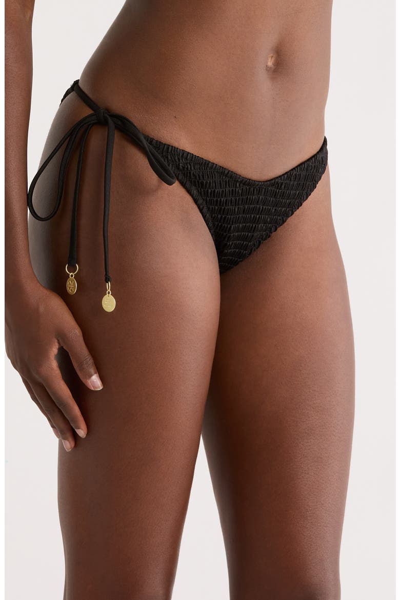 Smocked Side Tie Bikini Bottoms, Alternate, color, TWILIGHT BLACK