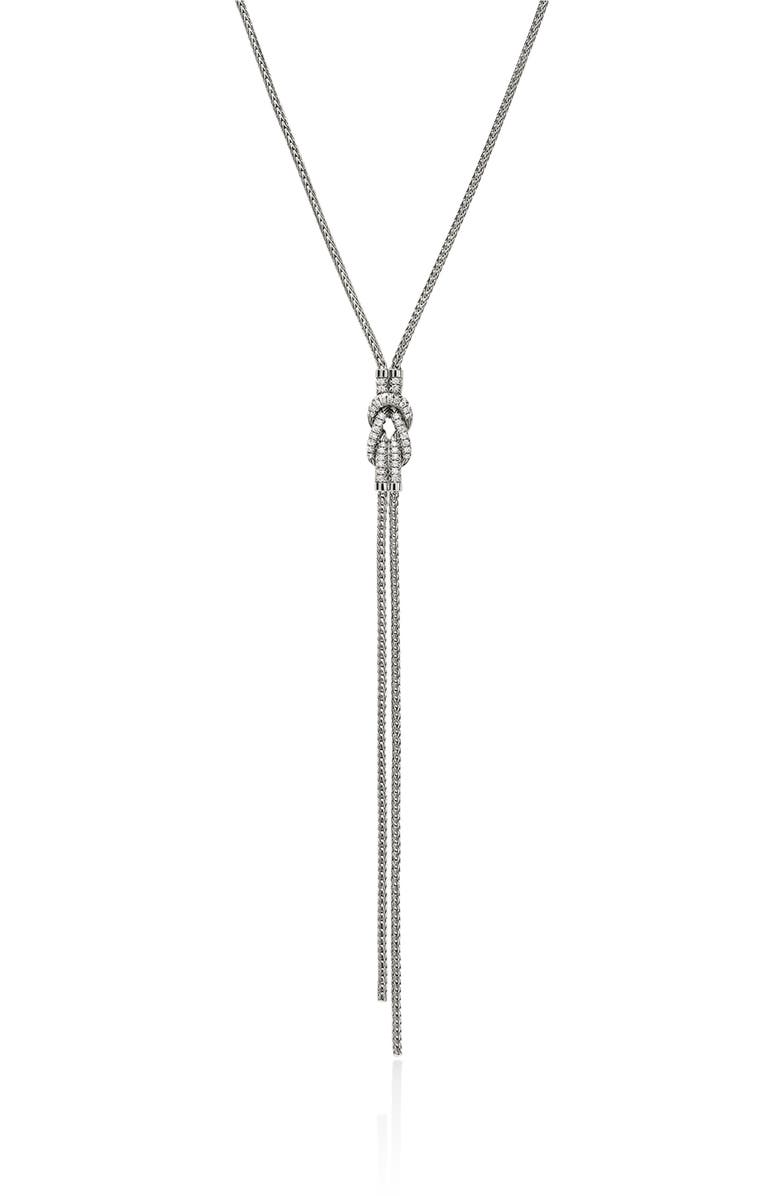 John Hardy Love Knot Y-Necklace, Diamonds, Main, color, Silver