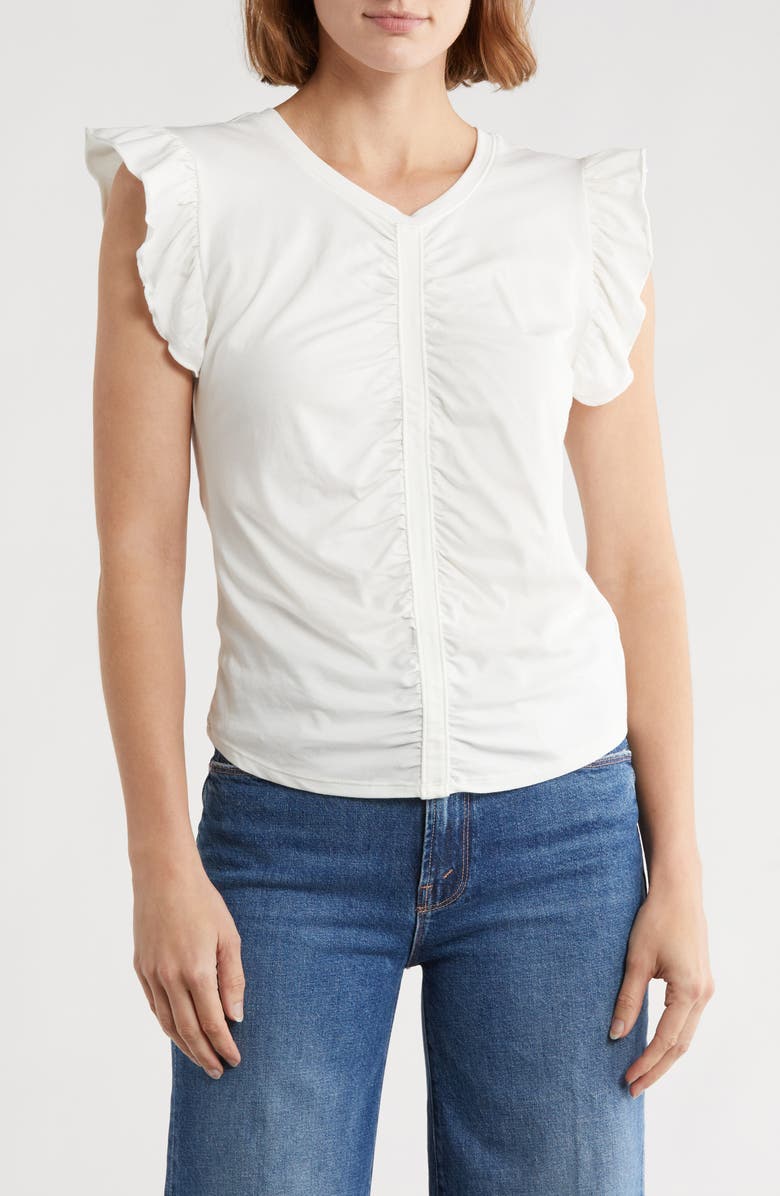 Robert Rodriguez Manon Shirred Ruffle Sleeve Top, Main, color, Snow White