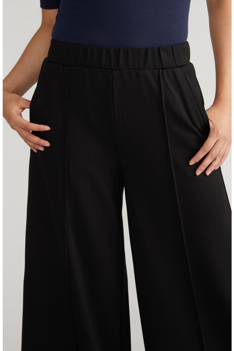 Pam Pintuck Ponte Wide Leg Pants, Alternate, color, BLACK