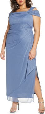 Alex Evenings Cold Shoulder Glitter Column Gown