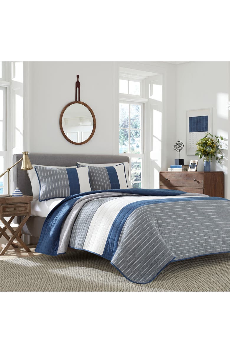 Nautica Swale Cotton Standard Sham, Main, color, Navy