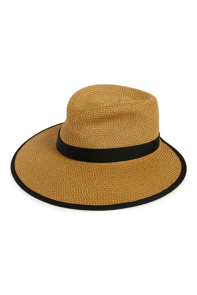 Sun Crest Packable Hybrid Straw Fedora Visor, Main, color, NATURAL/ BLACK