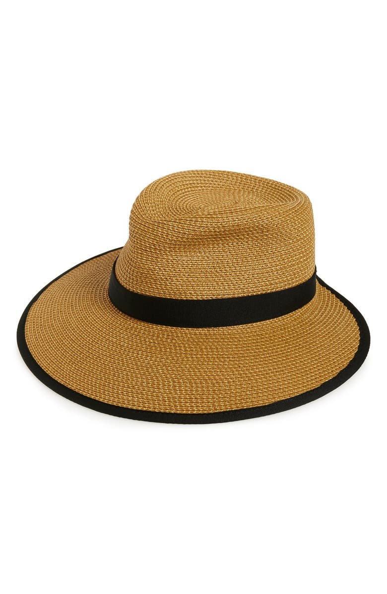 Eric Javits Sun Crest Packable Hybrid Straw Fedora Visor, Main, color, Natural/ Black