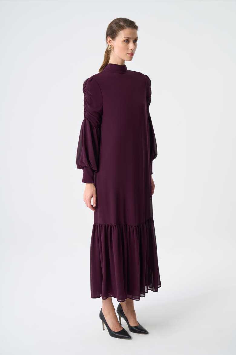Draped Chiffon Dress, Alternate, color, Plum