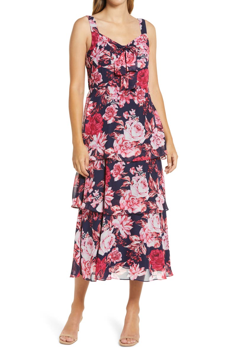 Julia Jordan Floral Tiered Chiffon Midi Dress, Main, color, 