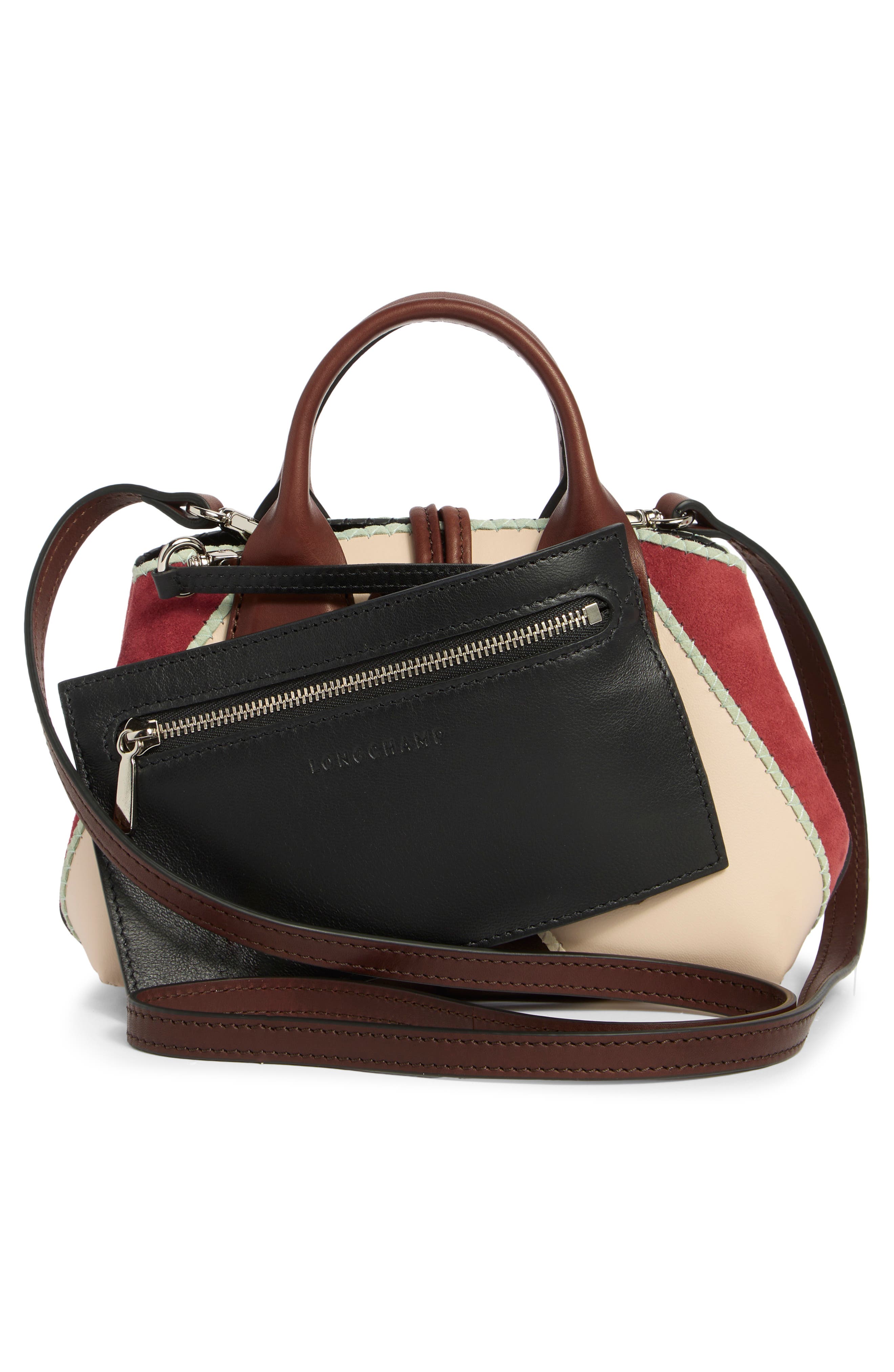 Longchamp Roseau Extra Small Top Handle Crossbody Bag, Alternate, color, Cream/ Brandy