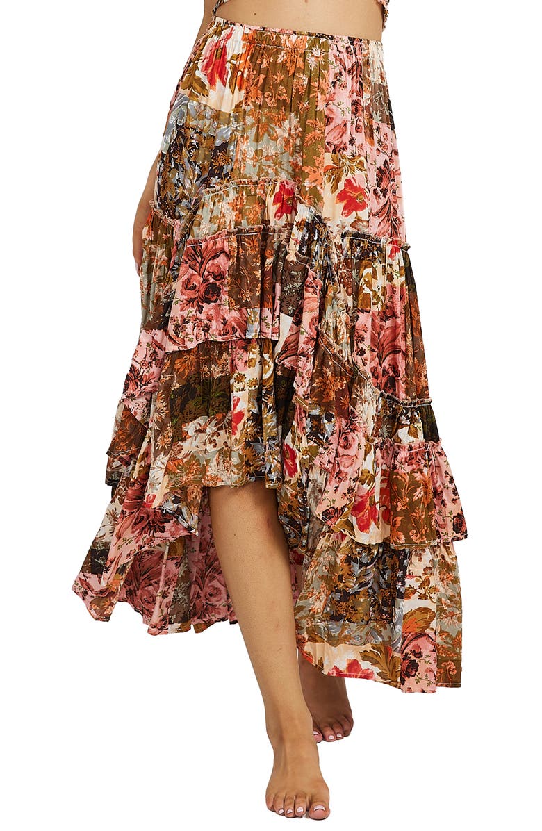 Talisman the Label Sassy Ruffle High/Low Maxi Skirt, Main, color, Enchanted Patchwork