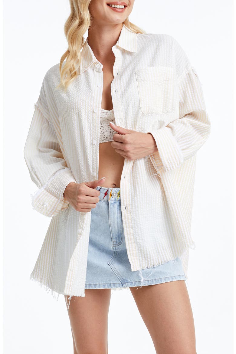 Striped Cotton Long Sleeve Shirt, Main, color, YELLOW/WHITE STRIPE