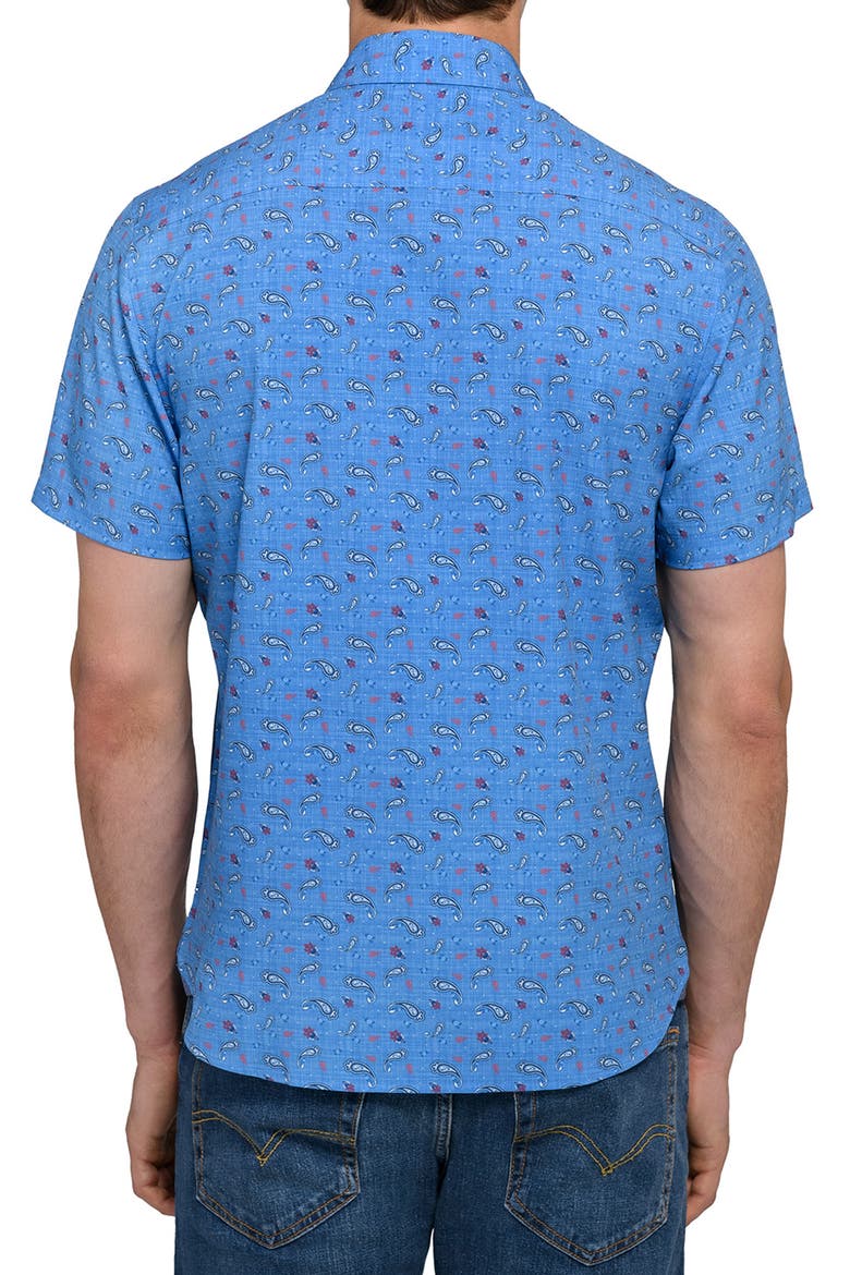 Paisley Woven Short Sleeve Basic, Alternate, color, MED BLUE