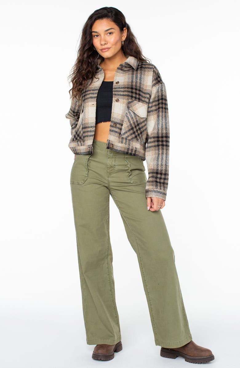 Roxy Township Plaid Crop Shirt Jacket, Alternate, color, Warm Taupe