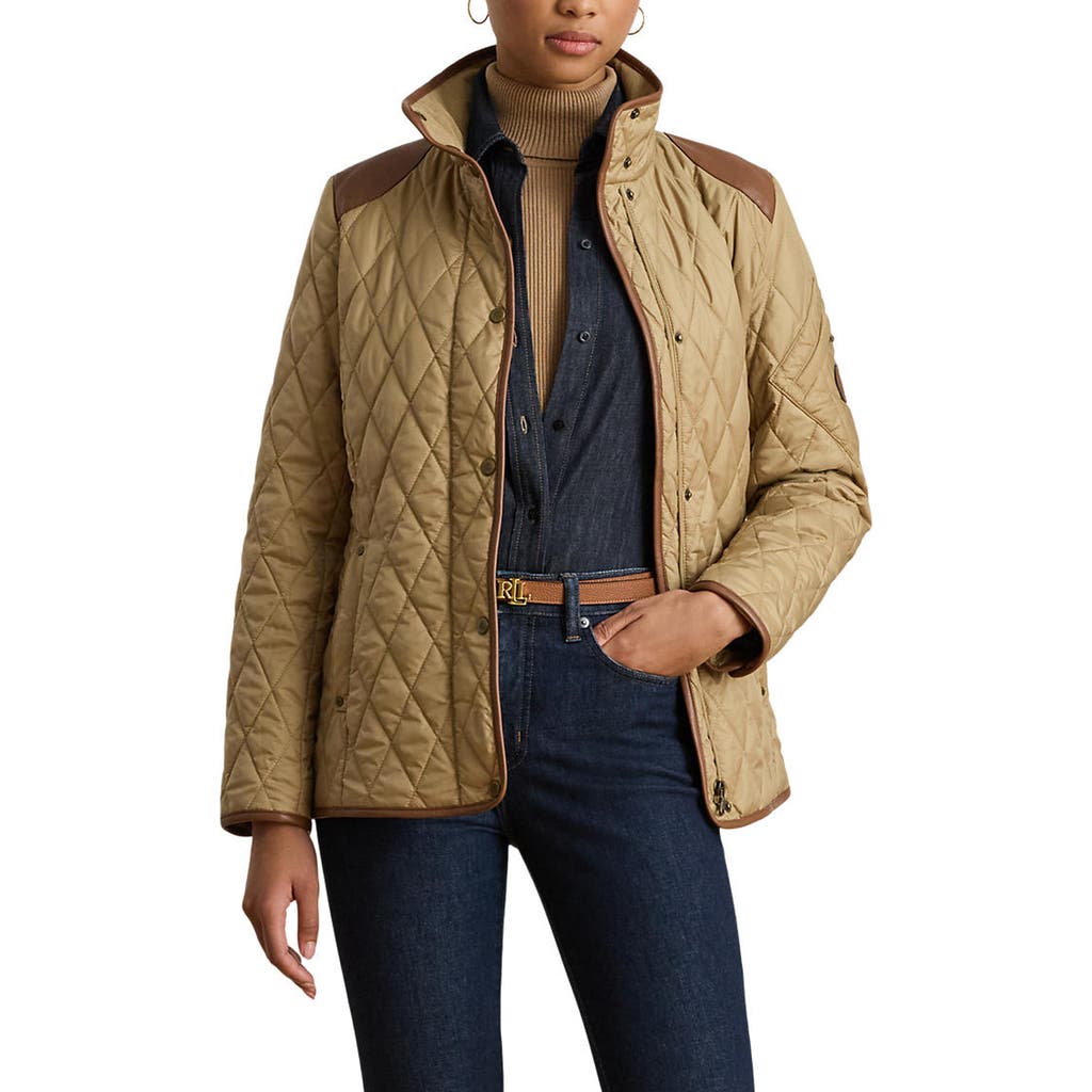 Ralph Lauren Lauren Diamond Quilted Barn Jacket With Faux Leather Trim In Brown