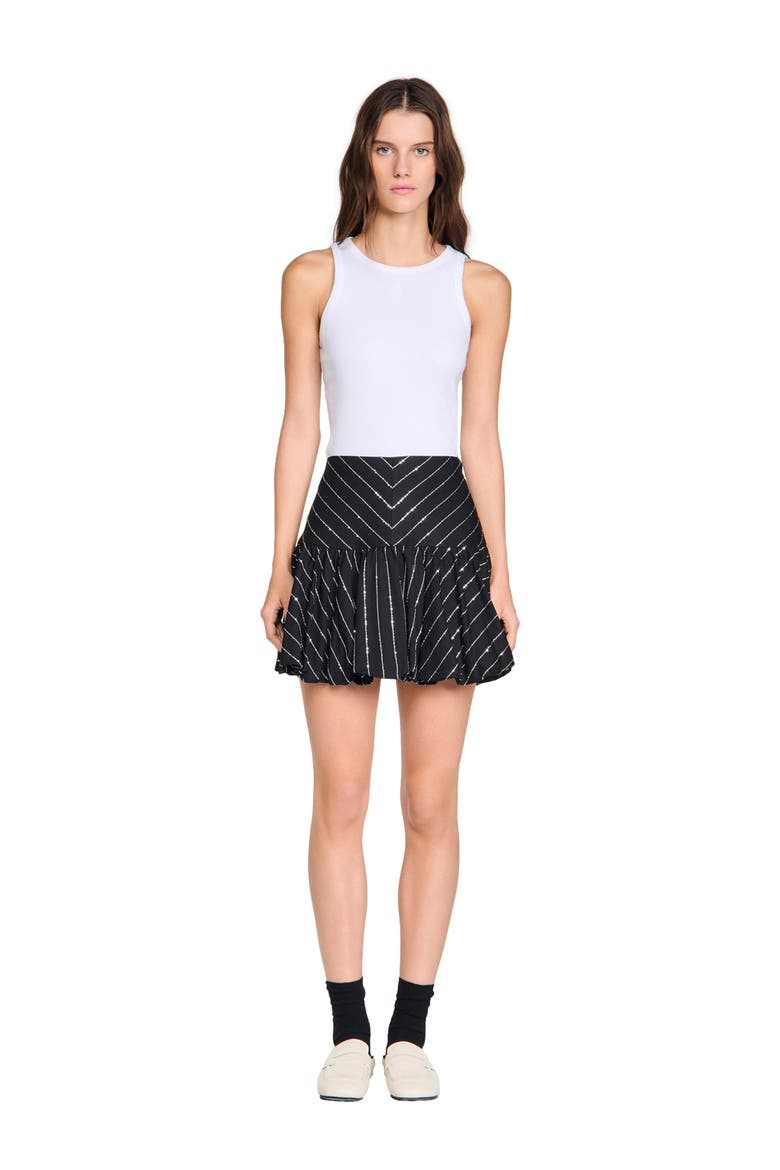 Short striped sequin skirt, Alternate, color, Black / white