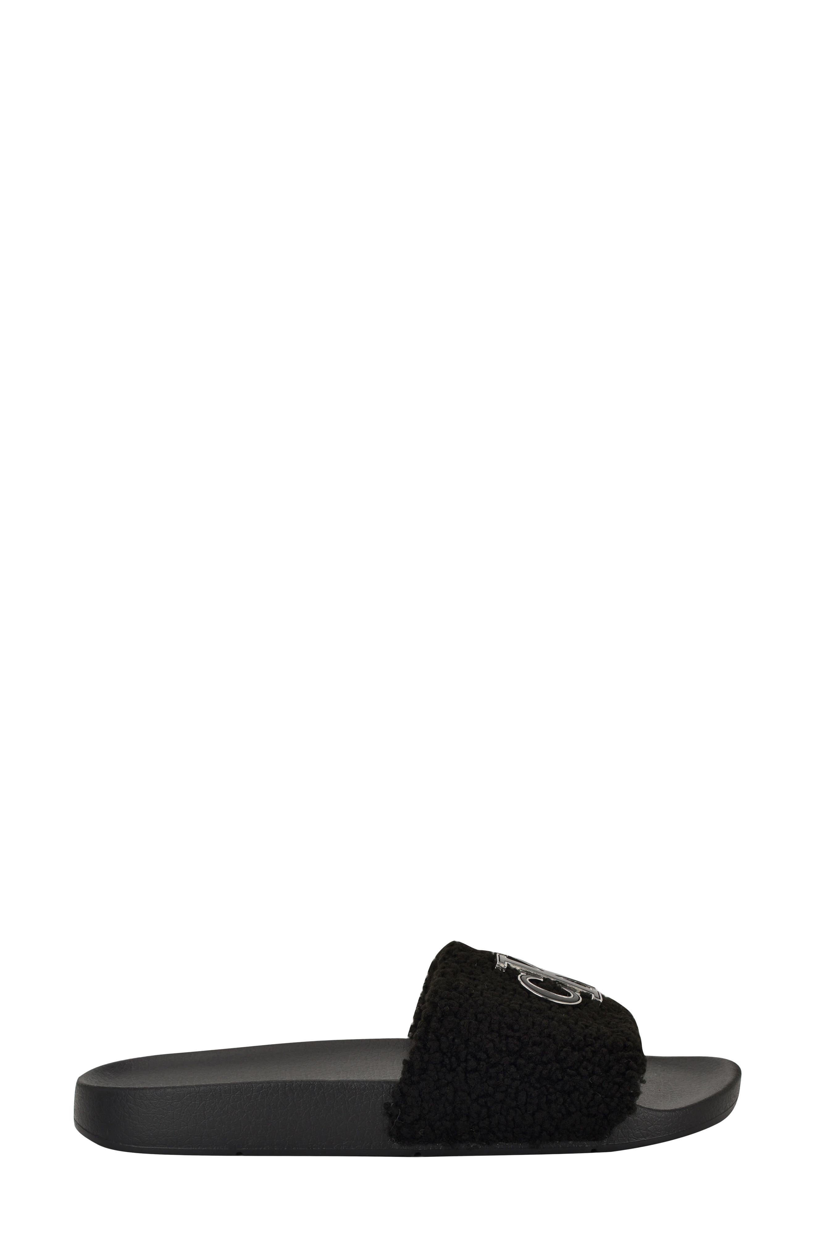 Ahva Faux Fur Slide Sandal, Alternate, color, BLACK