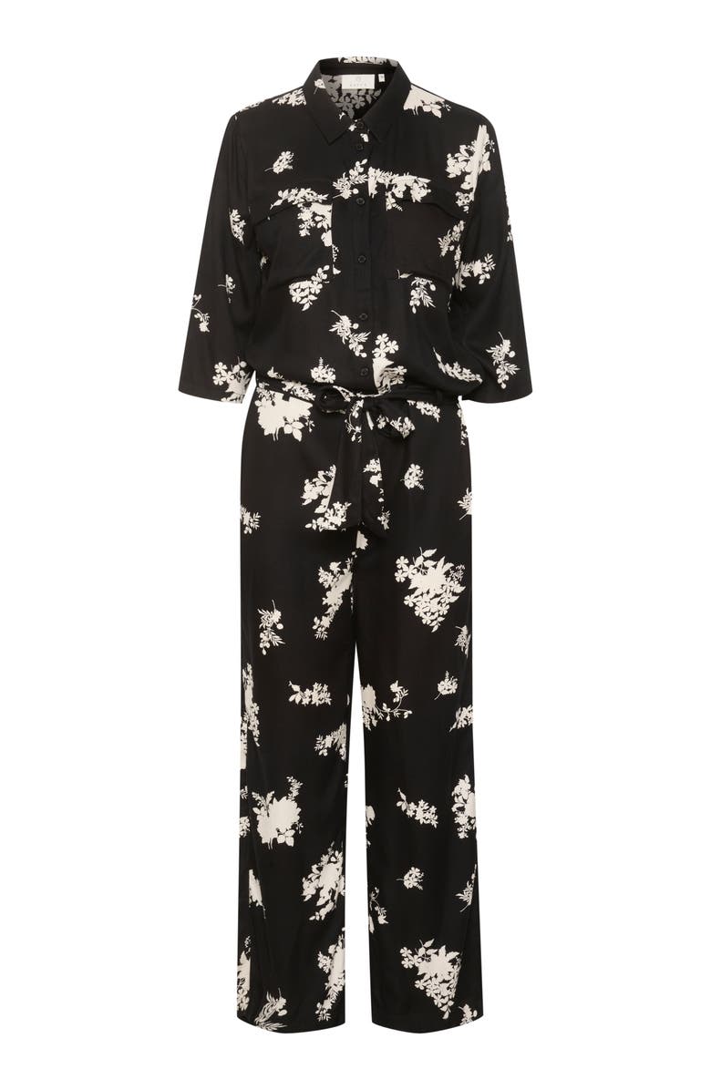 Kaffe Rutie 3/4 Sleeve Jumpsuit, Alternate, color, Black/White Flower Print
