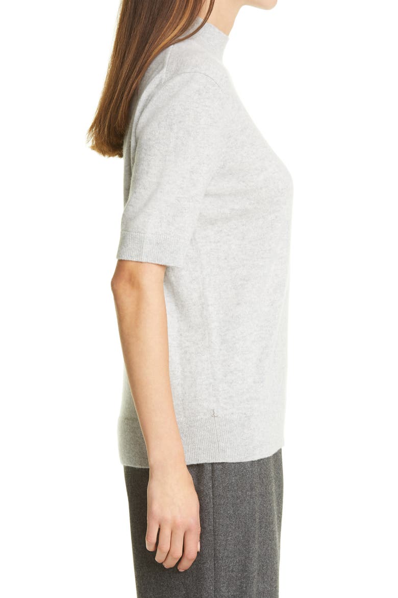 Metallic Trim Cashmere Mock Neck Sweater, Alternate, color, GREY HEATHER