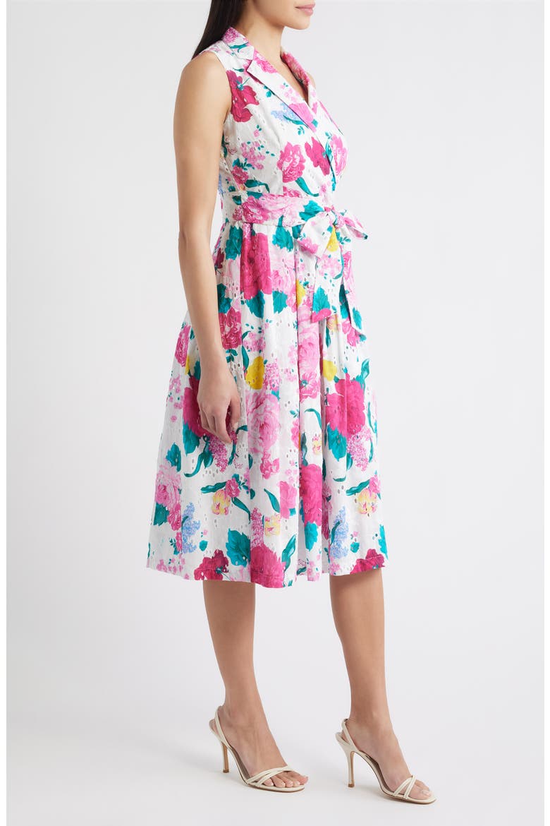 Floral Print Eyelet Midi Wrap Dress, Alternate, color, CRISPT WHITE MULTI