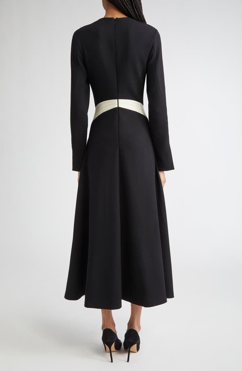 Lela Rose Long Sleeve Stretch Twill A-Line Dress, Alternate, color, Black/ Cream