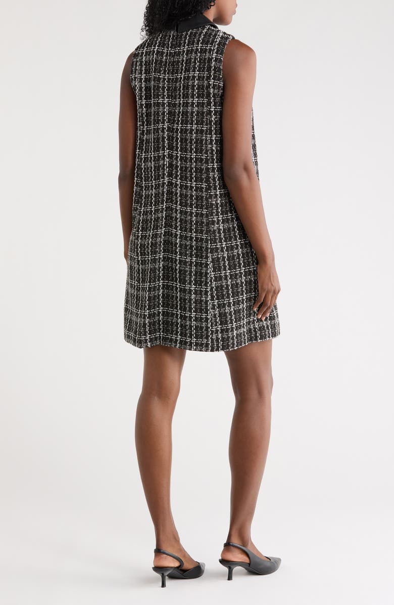 Calvin Klein Faux Leather Collared Tweed Shift Dress, Alternate, color, Black Multi