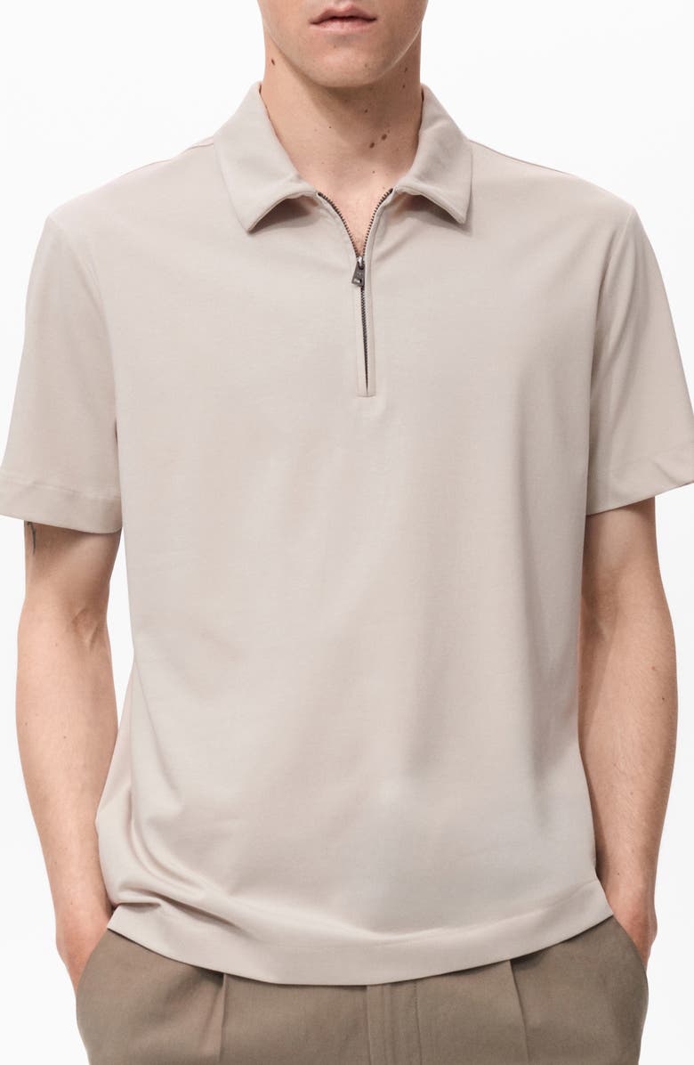 MANGO Zip Cotton Blend Polo, Main, color, Sand