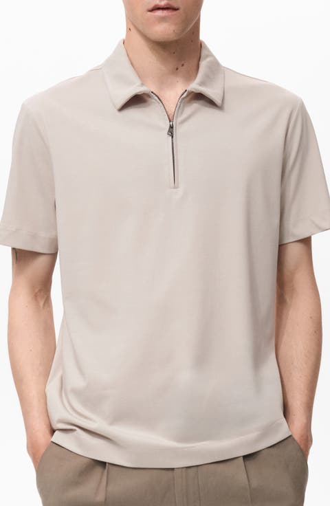 Zip Cotton Blend Polo