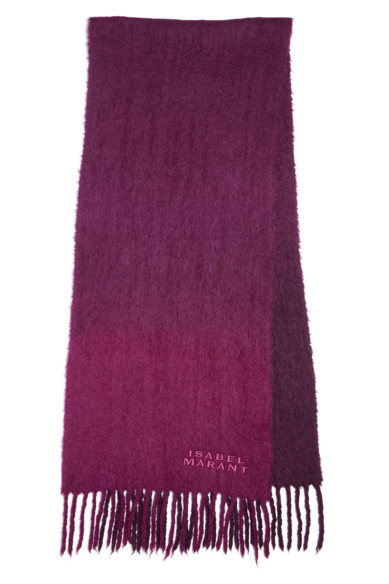 Firna Logo Embroidered Fringe Scarf, Main, color, PLUM