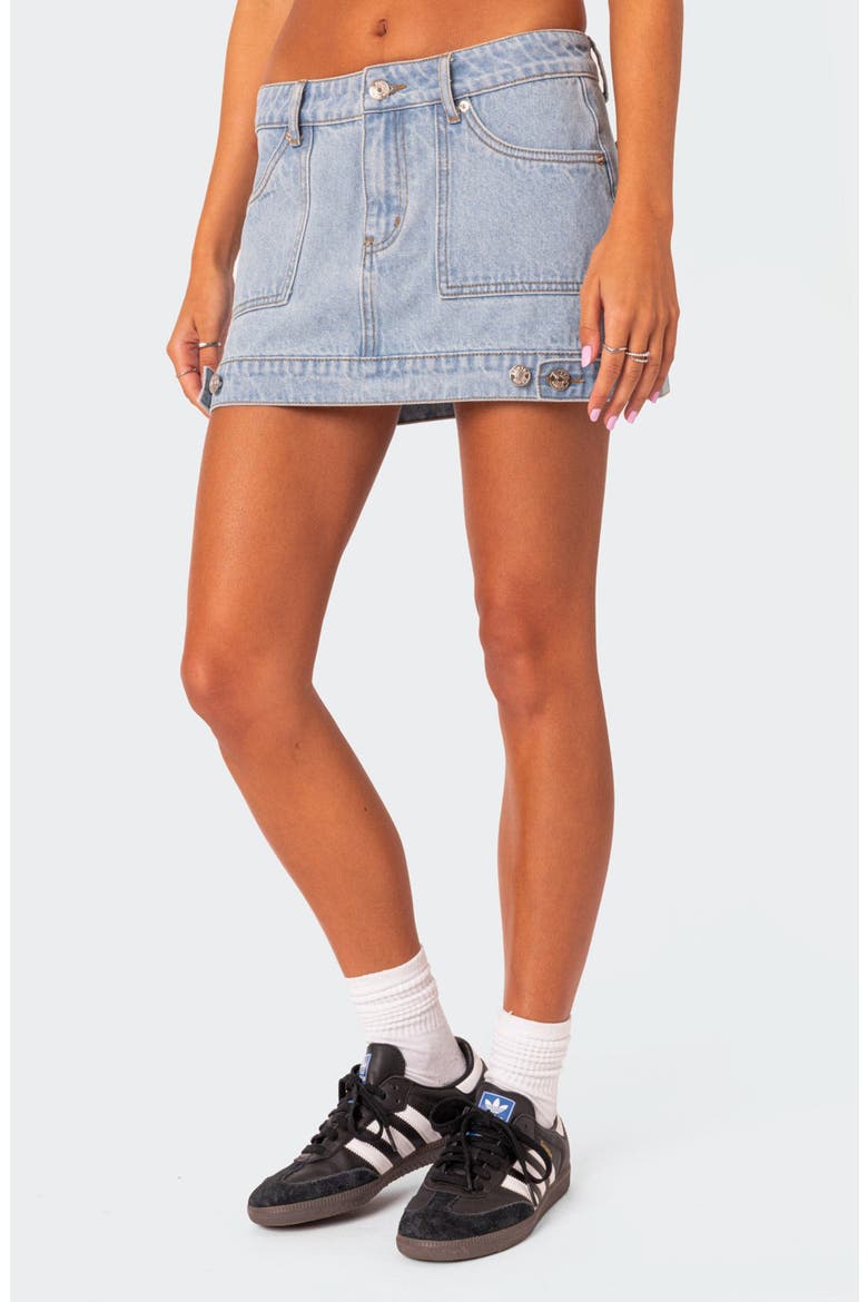 Foxx Low Rise Patch Pocket Denim Miniskirt, Alternate, color, LIGHT-BLUE