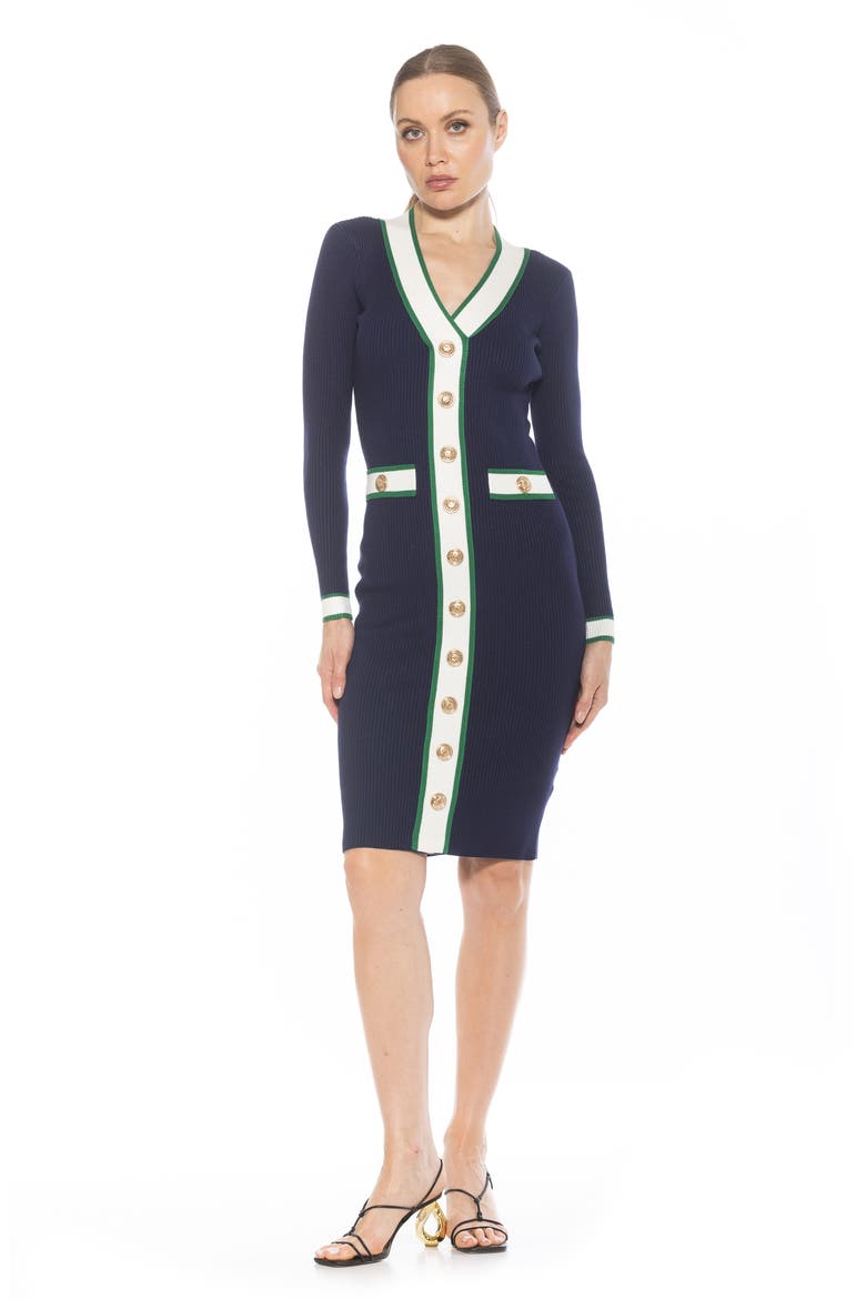Janet Long Sleeve Ribbed Sweater Dress, Alternate, color, NAVY