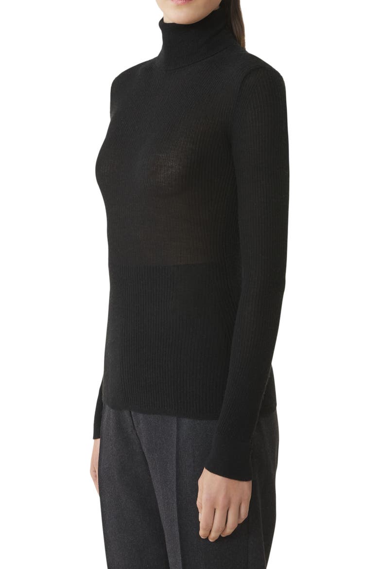 Merino Wool And Silk Turtleneck Sweater, Alternate, color, Noir