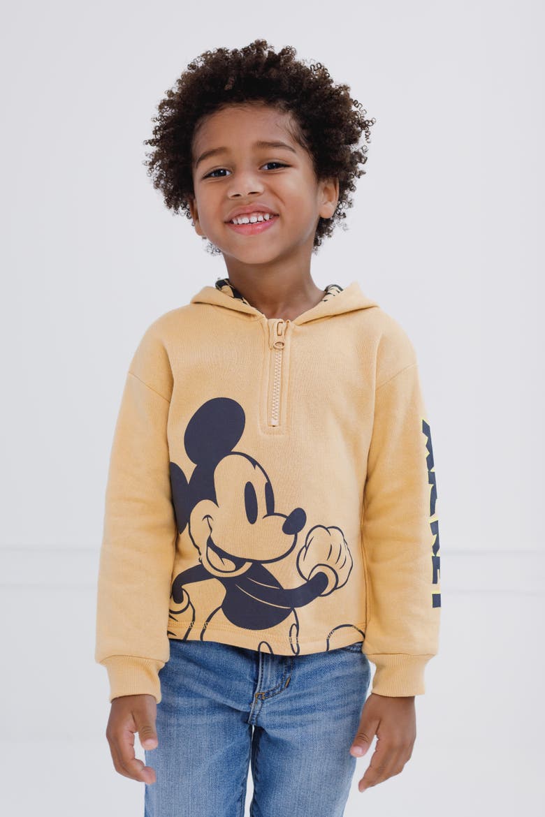 Mickey Mouse Fleece Quarter-Zip Hooded Sweatshirt, Alternate, color, Camel Mickey Mouse